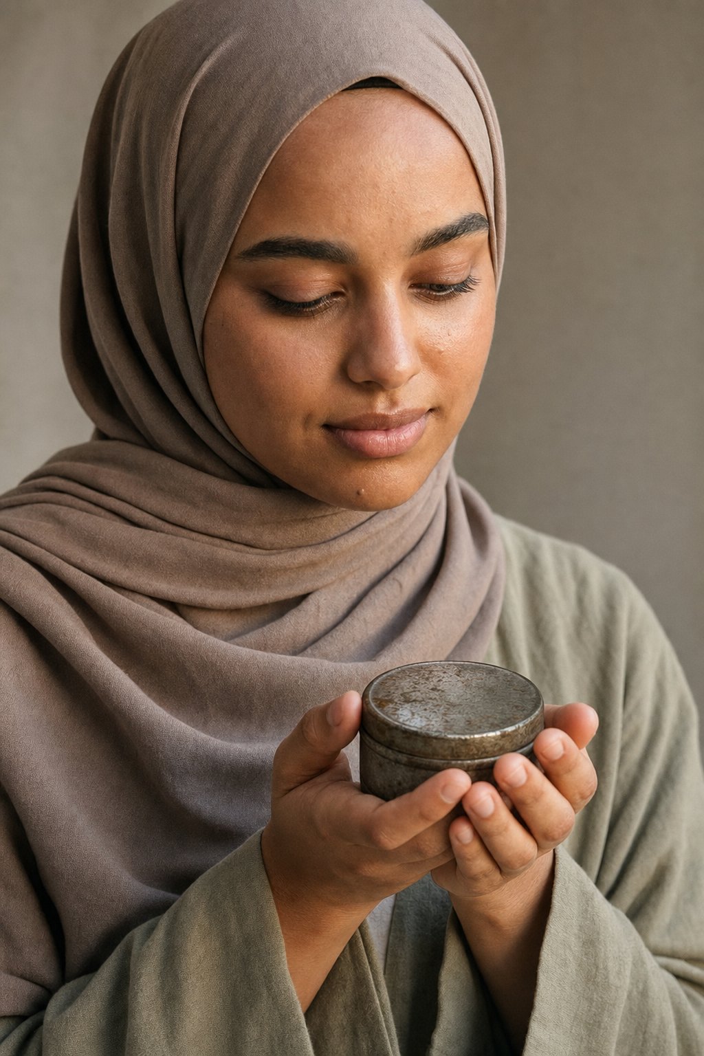 Aaliyah holding an old salve tin